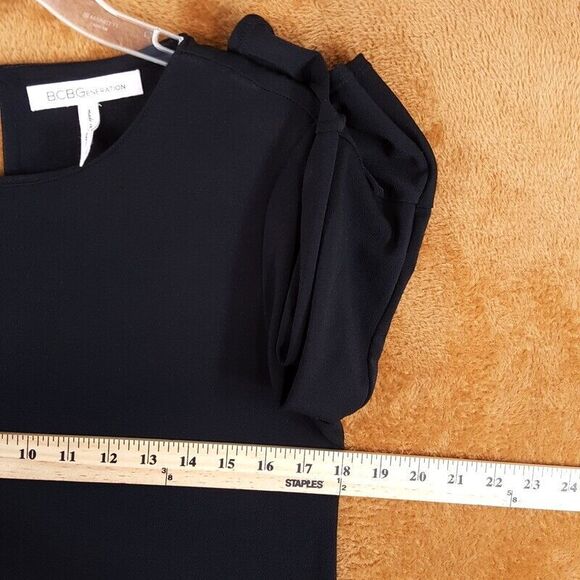 BCBG Womens Dress Small Black Shift Bell Sleeve Keyhole LBD Jersey Stretch - Picture 4 of 8